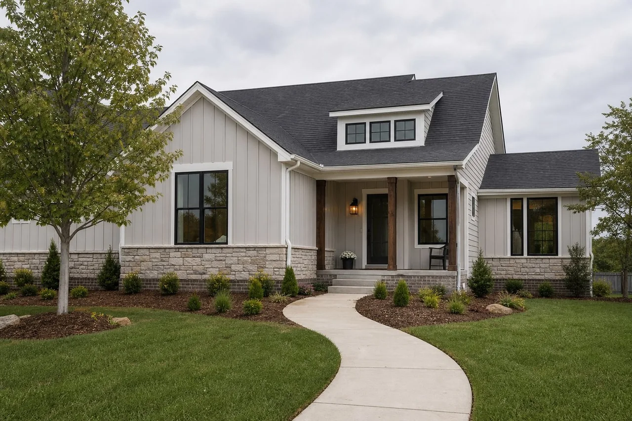 Representative craftsman home with new fiber-cement siding and trim